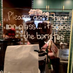 Apothecary Espresso & Coffee - Funny sign on the glass