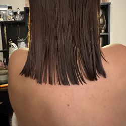 The Wild Hare Salon - Hair wet- can still see how crooked it is