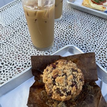 Agora Bakery and Cafe - Iced vanilla latte and muffin - Cafes Near Me - Pinehurst, North Carolina