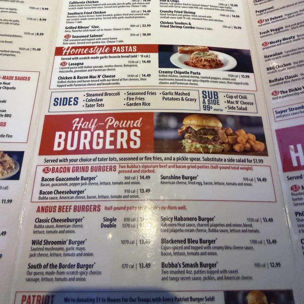 Bubba's 33 - Menu - Burgers Near Me - Universal City, Texas