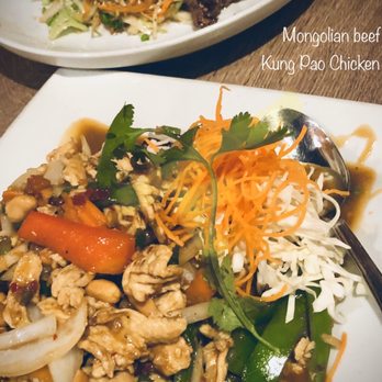 Noodle Wave - Mongolian beef (top) Kung pao chicken (bottom) (Rice comes with both) - Thai Near Me - Richardson, Texas Noodle Wave - Mongolian beef (top) Kung pao chicken (bottom) (Rice comes with both) - Thai Near Me - Richardson, Texas