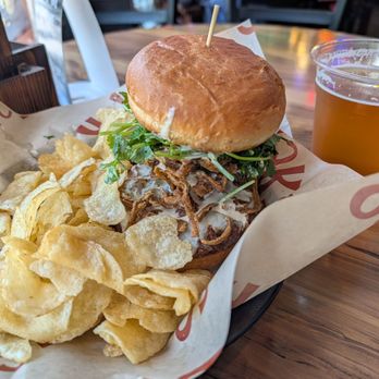Yak's on the 5 - Cilantro Bomb burger w/ chips - Burgers Near Me - Dunsmuir, California Yak's on the 5 - Cilantro Bomb burger w/ chips - Burgers Near Me - Dunsmuir, California