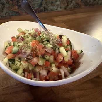 Diyar - Shirazi salad - diced cucumber, tomato, onion, mint, lemon dressing - Persian/Iranian Near Me - Issaquah, Washington Diyar - Shirazi salad - diced cucumber, tomato, onion, mint, lemon dressing - Persian/Iranian Near Me - Issaquah, Washington
