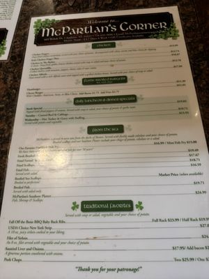 Menu photo 1 McPartlan's Corner Buffalo, NY