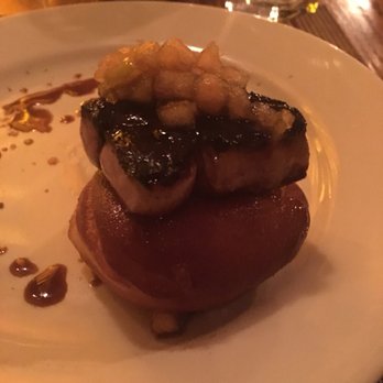 La Morra - Best dish of the night - seared foie gras on top of a braised beef filled donut - Italian Near Me - Brookline, Massachusetts