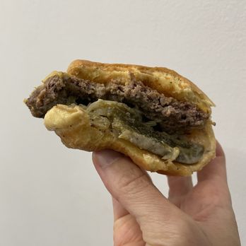 Zaab Burger - $6.50 Single Zaab Burger. So Good! Pickled jalepeno, pandan onions, zaab sauce & aioli - Thai Near Me - New York, New York