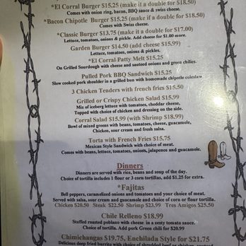El Corral On 66 - The menu. - Mexican Near Me - Williams, Arizona