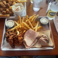 Shooters - 3 meat combo with turkey, pork, chicken tenders and fries