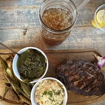 Lightsey's Restaurant - Steak dinner with collards, okra, Gouda mashed potatoes ohh and sweet tea - Seafood Near Me - Okeechobee, Florida