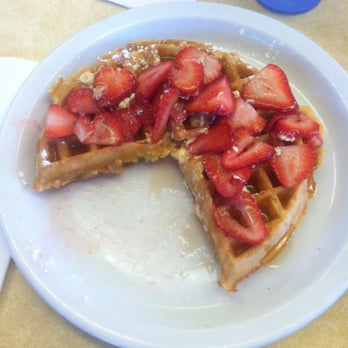 Nick's Cafe - Waffles with strawberries. Perfect texture, crispy and fluffy. - Diners Near Me - Los Angeles, California