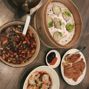 Ma's Dumpling House - Hot & Sour Soup + Wonton in Chili Oil + soup dumplings & fried rice - Dim Sum Near Me - Anaheim, California