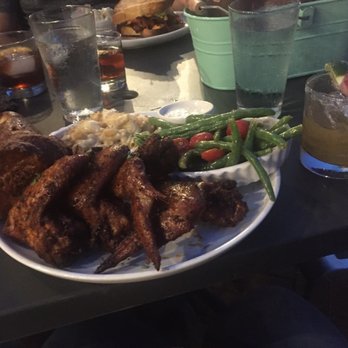 Salt + Smoke - Wing plate with Mac n cheese and green bean salad. Drink is called salt and smoke - Barbeque Near Me - St. Louis, Missouri Salt + Smoke - Wing plate with Mac n cheese and green bean salad. Drink is called salt and smoke - Barbeque Near Me - St. Louis, Missouri