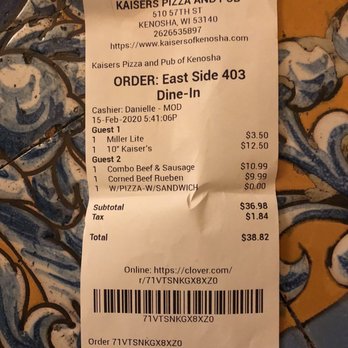 Kaiser's Pizza & Pub - Bill - Pizza Near Me - Kenosha, Wisconsin
