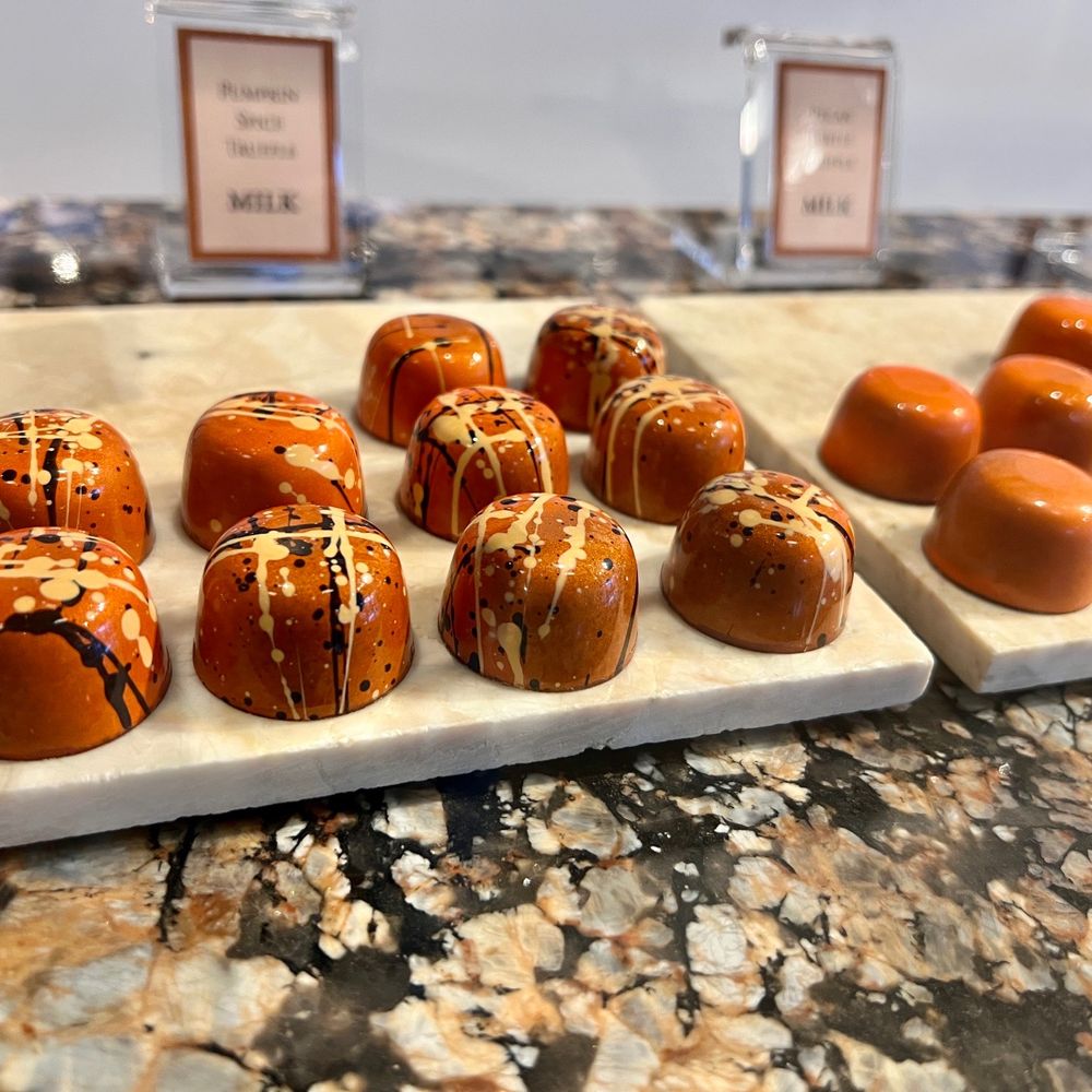 Forte Chocolates - caramels on a marble tray - Desserts Near Me - Mount Vernon, Washington Forte Chocolates - caramels on a marble tray - Desserts Near Me - Mount Vernon, Washington