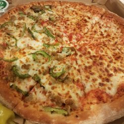 Papa Johns Pizza - Large 1 topping pizza (half cheese, half sausage and green peppers)