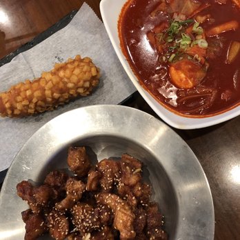 The Basac - Potato hot dog, garlic boneless fried chicken, soup ddukboki (spicy rice cake) - Korean Near Me - Flushing, New York The Basac - Potato hot dog, garlic boneless fried chicken, soup ddukboki (spicy rice cake) - Korean Near Me - Flushing, New York