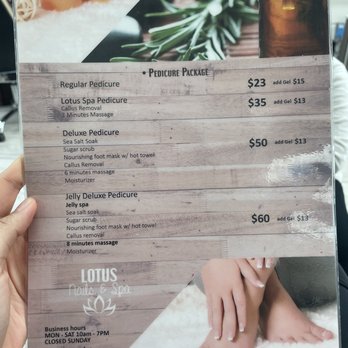 Lotus Nails Spa - pedicure menu + prices - Nail Salons Near Me - Maywood, California