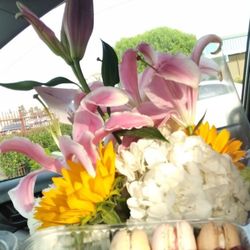 Flowers On Your Day - A bouquet of hydrangea's, sun flowers, and lillie's I picked out for my gf. It was neatly arranged by the nice lady :)