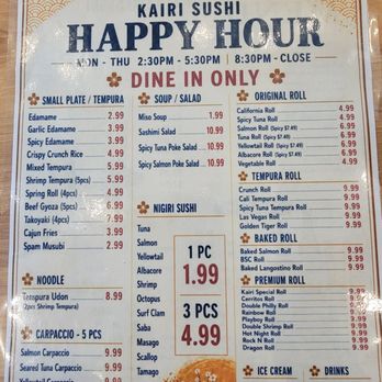 Kairi Sushi - Happy hour menu - Sushi Bars Near Me - Cerritos, California