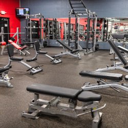 Strength equipment and gym floor at PA Fitness York Queensgate, a top-rated gym in York PA near Queensgate Town Center.