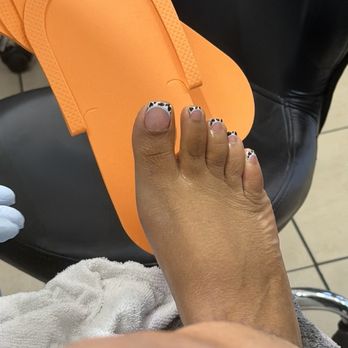 Creative Nail - Cow print French tip with blue line - Nail Salons Near Me - Pittsburg, California Creative Nail - Cow print French tip with blue line - Nail Salons Near Me - Pittsburg, California