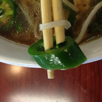 Pho Kobe - 3/8 inch Jalapeño slice in my Pho...Yuk...thin slices needed - Asian Fusion Near Me - Victorville, California