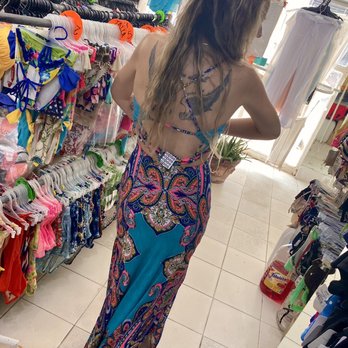 Popo’s - Trying on a cover up. - Women's Clothing Near Me - Puerto Vallarta, JAL