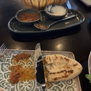 Harissa Mediterranean - Delicious Warm Bread w/Garlic Sauce & Mediterranean Salsa - Mediterranean Near Me - Plano, Texas Harissa Mediterranean - Delicious Warm Bread w/Garlic Sauce & Mediterranean Salsa - Mediterranean Near Me - Plano, Texas