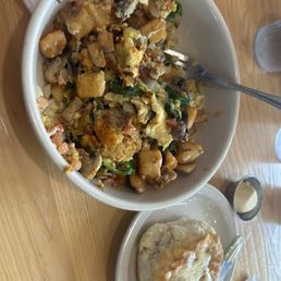Veggie Scramble and biscuits