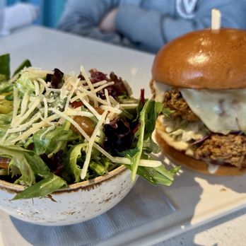 Great Maple - Hot Honey Fried Chicken Sandwich with side salad. - Breakfast & Brunch Near Me - Anaheim, California