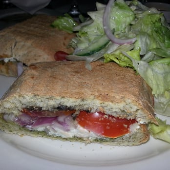 Mi Piace - Panino Con Feta (feta cheese, sliced tomato, red onions, olive tapanade and evoo mint spread) with a choice of salad - Italian Near Me - Pasadena, California