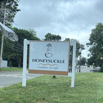 Honeysuckle Roastery and Cafe - Sign on road - Coffee & Tea Near Me - Uxbridge, Massachusetts