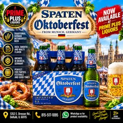 Prime Plus Liquors - Straight from Munich, Germany, experience the authentic taste of **SPATEN OKTOBERFEST!**
**Rich, smooth & perfectly malty!**