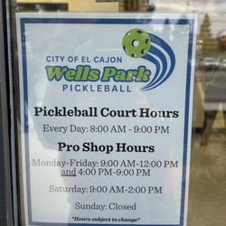 Wells Park - Court and Pro Shop hours