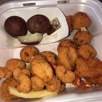 Shrimp N Stuff - Boiled potatoes, shrimp, hush puppies - Seafood Near Me - Galveston, Texas Shrimp N Stuff - Boiled potatoes, shrimp, hush puppies - Seafood Near Me - Galveston, Texas