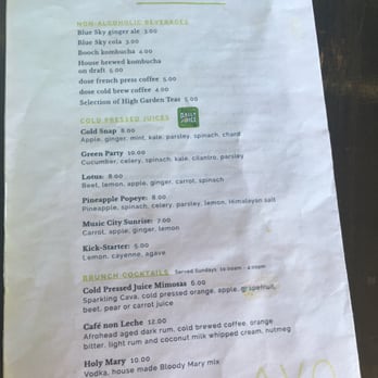 Avo - Juice menu... They may not always have all of them available - Cocktail Bars Near Me - Nashville, Tennessee Avo - Juice menu... They may not always have all of them available - Cocktail Bars Near Me - Nashville, Tennessee