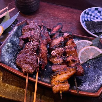 Izakaya Mi Young - Left to right: Beef outside skirt, Chicken skin, Pork belly, Pork jowl - Sushi Bars Near Me - Los Angeles, California Izakaya Mi Young - Left to right: Beef outside skirt, Chicken skin, Pork belly, Pork jowl - Sushi Bars Near Me - Los Angeles, California