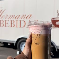 Mazapán Iced Latte with strawberry cold foam