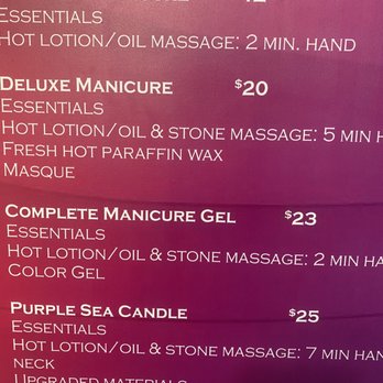 Purple Sea Nails Spa - Misleading price menu. The cashier charged me $35 for a gel manicure when the sign clearly says $23. - Nail Salons Near Me - San Jose, California Purple Sea Nails Spa - Misleading price menu. The cashier charged me $35 for a gel manicure when the sign clearly says $23. - Nail Salons Near Me - San Jose, California
