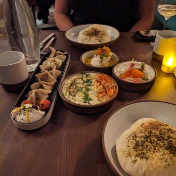 Anixi - lamb pockets, various dips, seasoned pita bread - Vegan Near Me - New York, New York