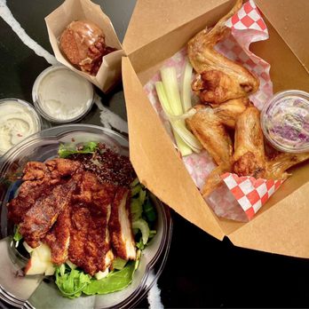 The Bird - Bird salad w/ spicy chicken, apple fritters, classic three wings - Chicken Shop Near Me - San Francisco, California The Bird - Bird salad w/ spicy chicken, apple fritters, classic three wings - Chicken Shop Near Me - San Francisco, California