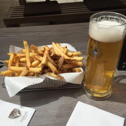 Truffle fries and really big beer!