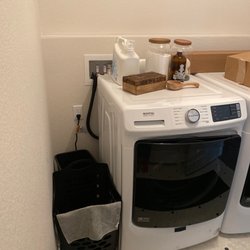 Specialty Appliance - What we were left with in the laundry room despite asking for them to be centered