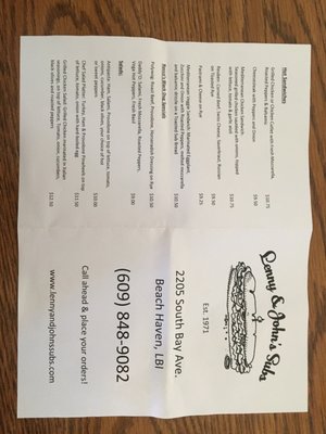 Menu photo 2 Lenny & Johns Subs Beach Haven, NJ
