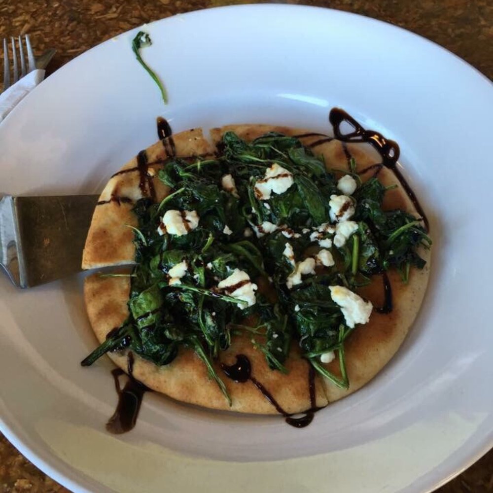 Double Tapp Grill - Flatbread spinach, fresh garlic sprinkled with Goat cheese. I asked for a light amount of the cheese. - Bars Near Me - Melbourne, Florida Double Tapp Grill - Flatbread spinach, fresh garlic sprinkled with Goat cheese. I asked for a light amount of the cheese. - Bars Near Me - Melbourne, Florida