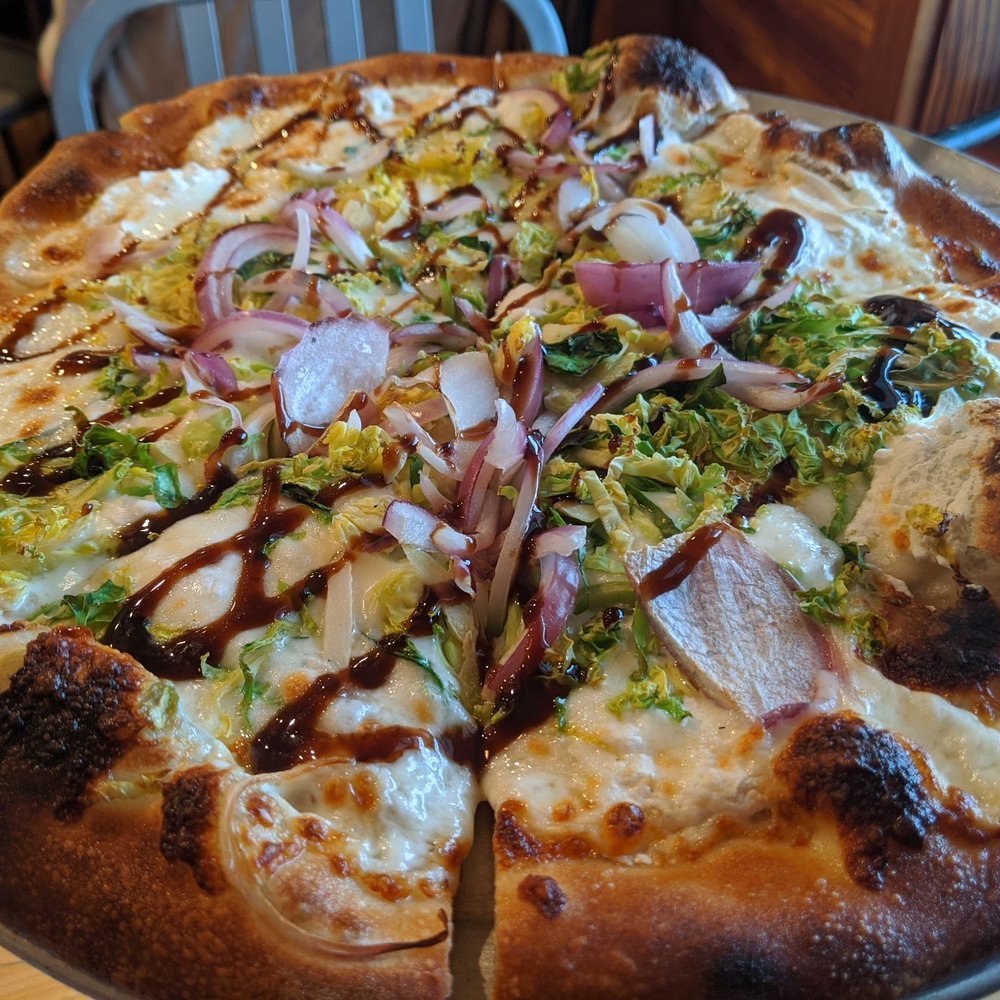 Ten Cousins Brick Oven - Brussels sprouts and balsamic onion pizza - Pizza Near Me - Westport, Massachusetts Ten Cousins Brick Oven - Brussels sprouts and balsamic onion pizza - Pizza Near Me - Westport, Massachusetts