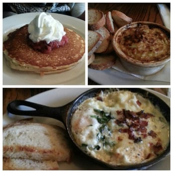 Freemans - buttermilk pancakes with strawberry-rhubarb compote; hot artichoke dip; skillet eggs with bacon, spinach and gruyere - Breakfast & Brunch Near Me - New York, New York