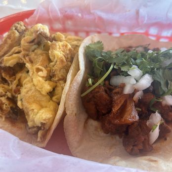 Tacos A Go Go Oak Forest - Bacon and mushroom breakfast taco and pastor taco - Tex-Mex Near Me - Houston, Texas
