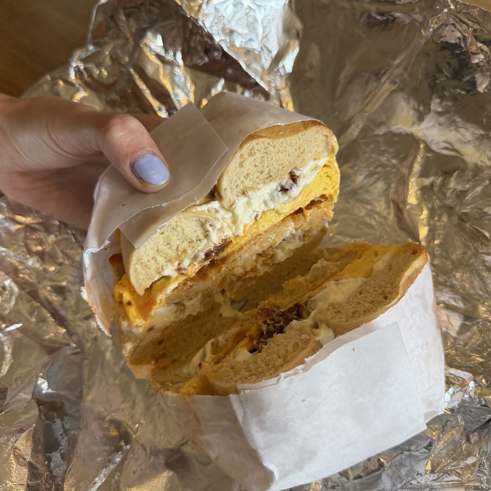 B's Bagels - Pick Me Up add cream cheese, hash brown, and hot sauce - Bagels Near Me - Westfield, Indiana
