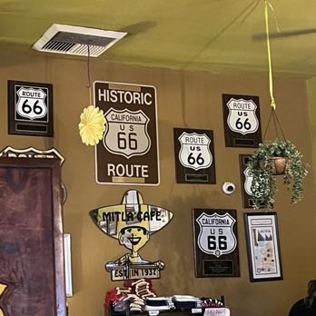 Mitla Cafe - Decor paying tribute to Route 66 heritage. - Mexican Near Me - San Bernardino, California